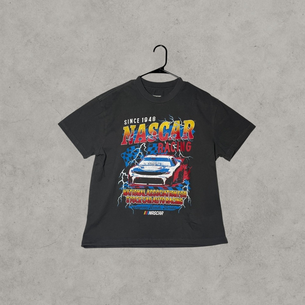 NASCAR Racing Graphic T-Shirt Faded Black Y2K 90s Style Streetwear Tee